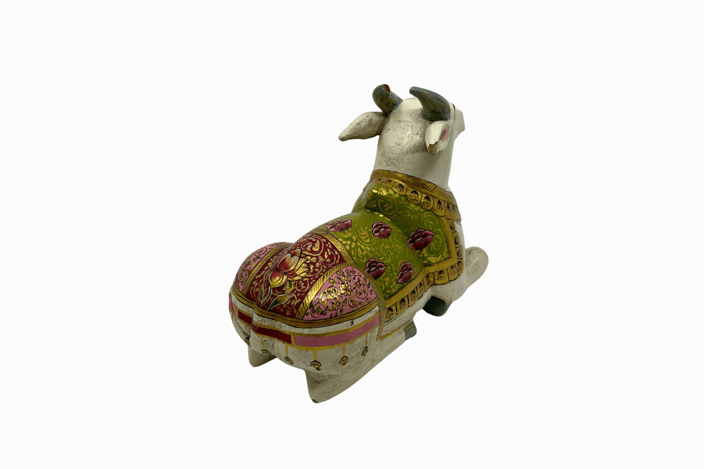 Painted wooden figure of a holy cow - Green