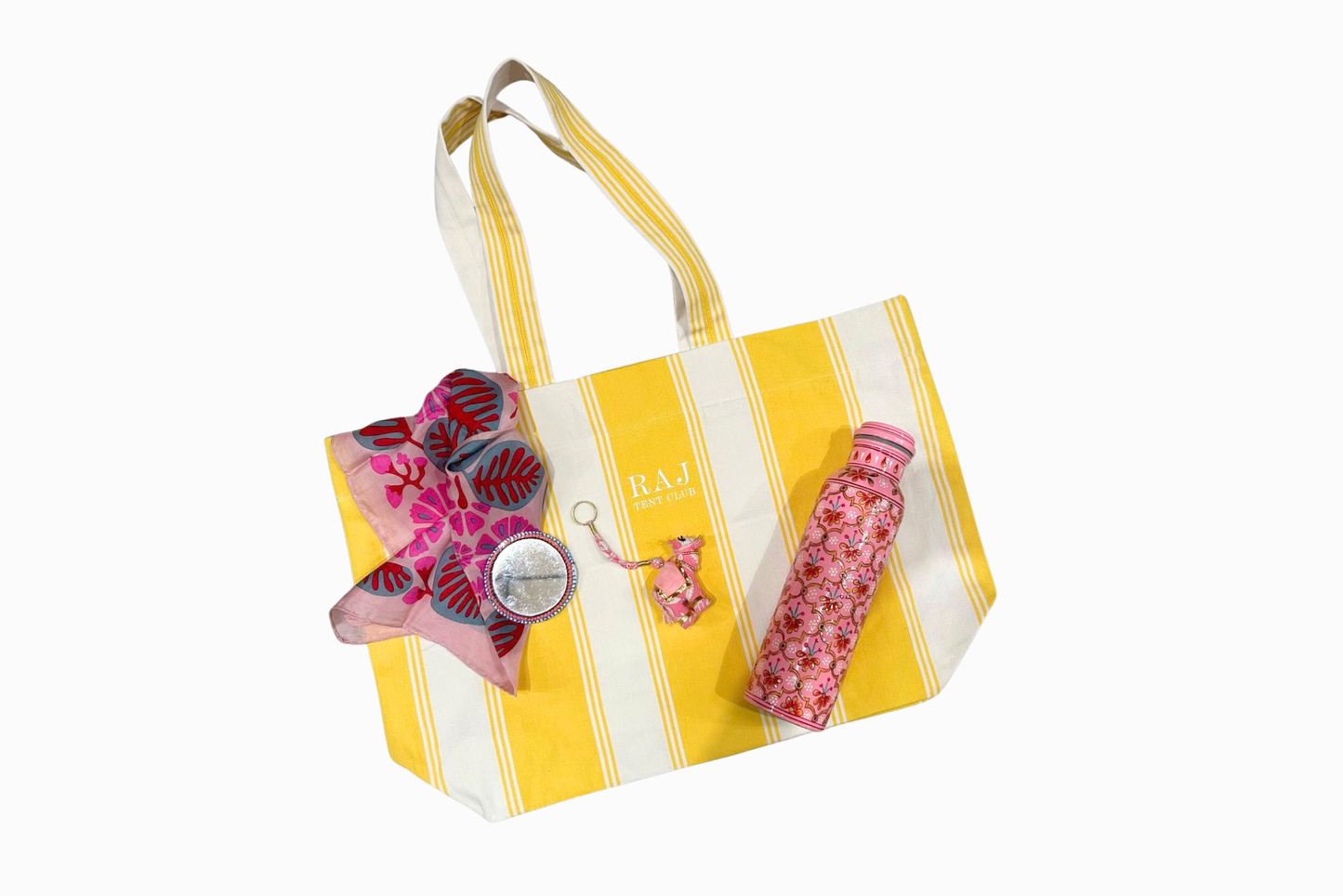 Striped Up-cycled Tote Bag - Yellow