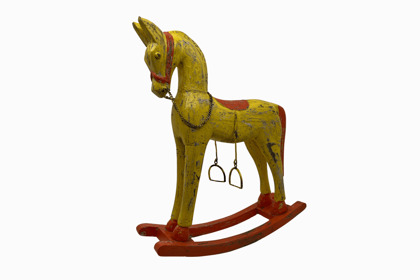 Decorative Yellow & Orange Painted Wooden Rocking Horse