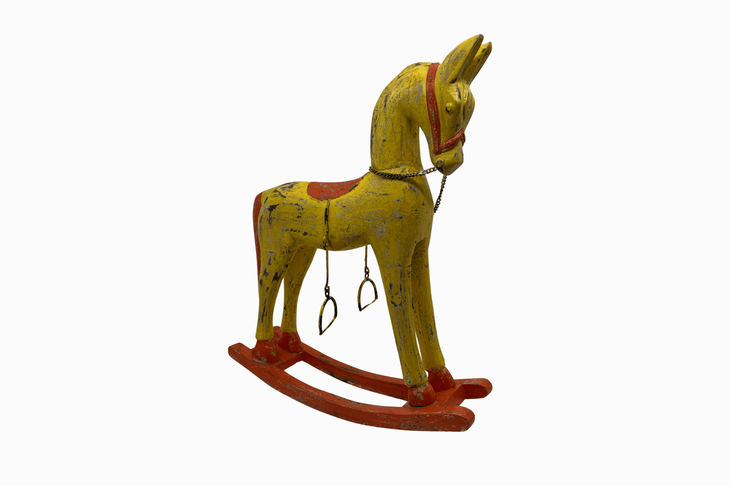 Decorative Yellow & Orange Painted Wooden Rocking Horse