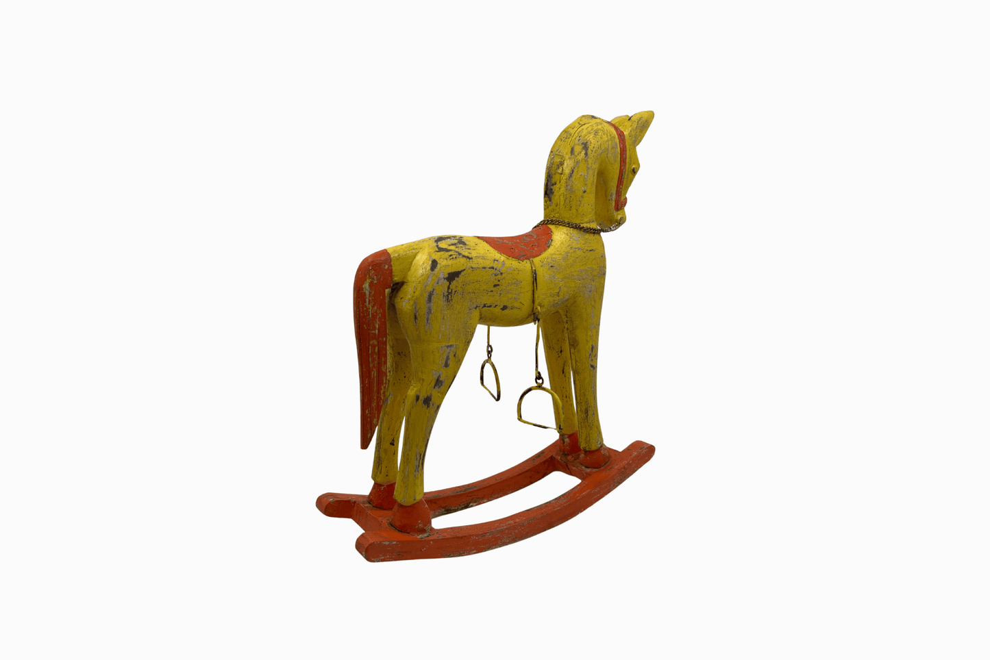 Decorative Yellow & Orange Painted Wooden Rocking Horse