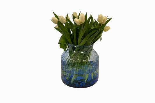 Ribbed blue glass vase