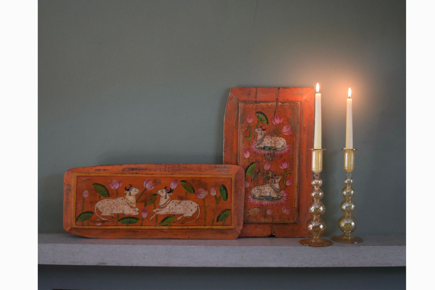 Orange painted Indian wall panel