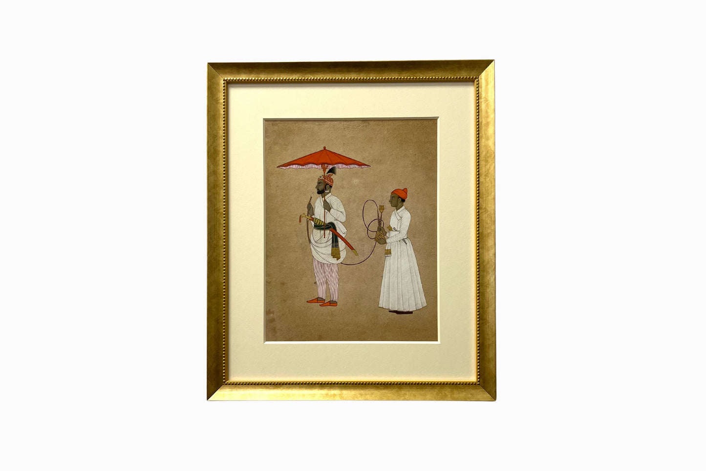 Indian painting of man with hookah and servant