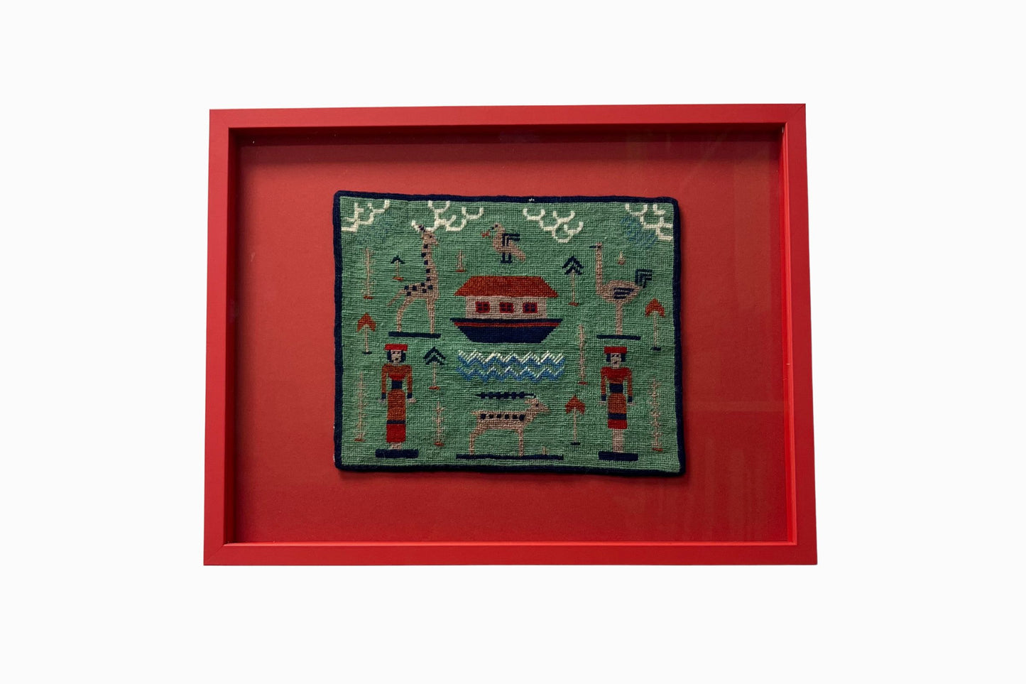 Vintage tapestry in a red box frame