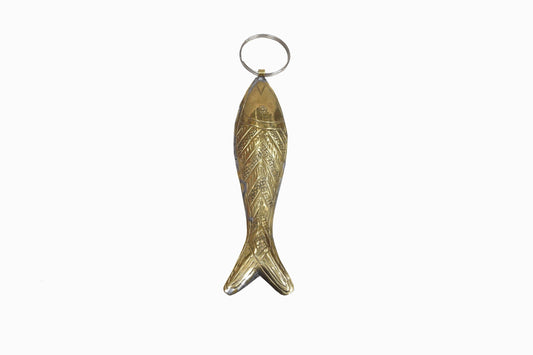 Engraved gold metal fish key ring (chevron) - small
