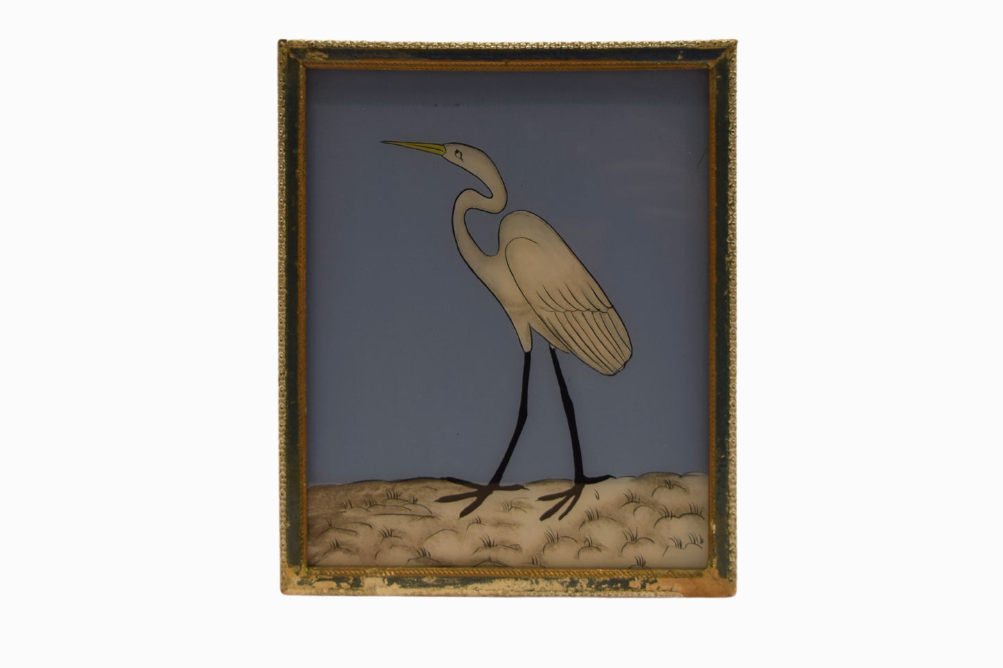 Reverse glass painting of an egret