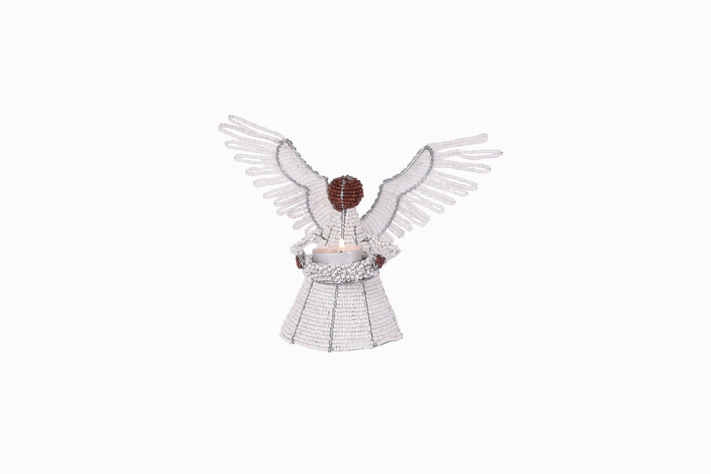 White beaded angel small with brown head