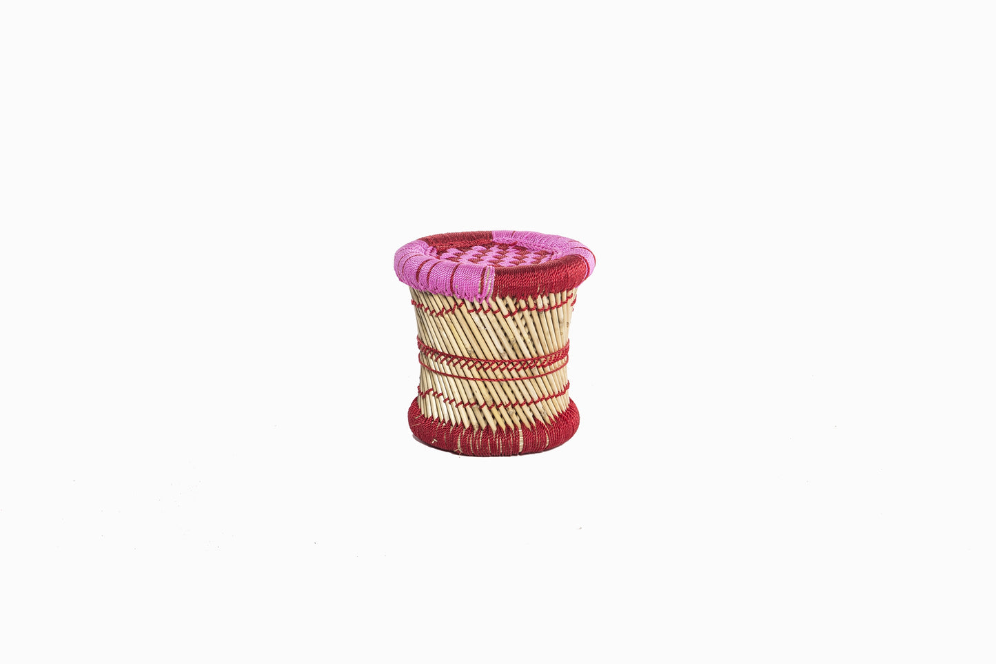 CHILDRENS BAMBOO/CANE SMALL STOOL (PINK)