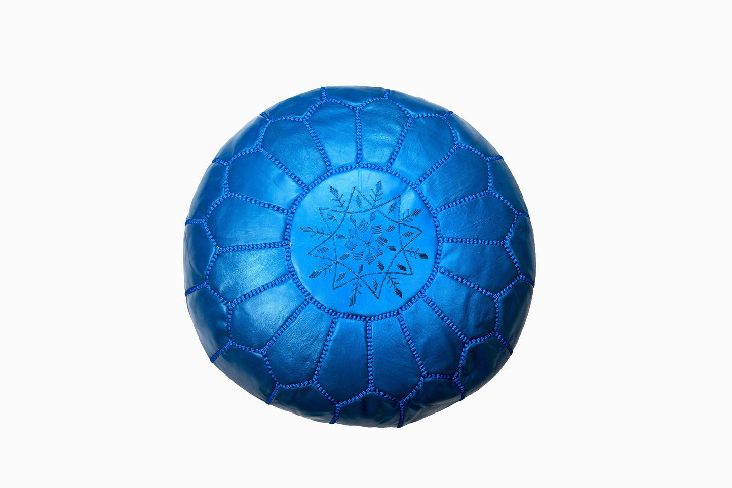 CHILDRENS LEATHER POUFFE BLUE