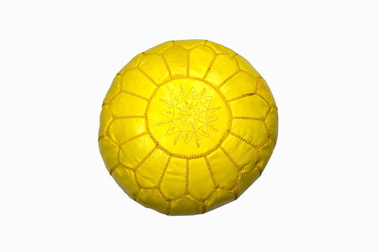 CHILDRENS LEATHER POUFFE YELLOW