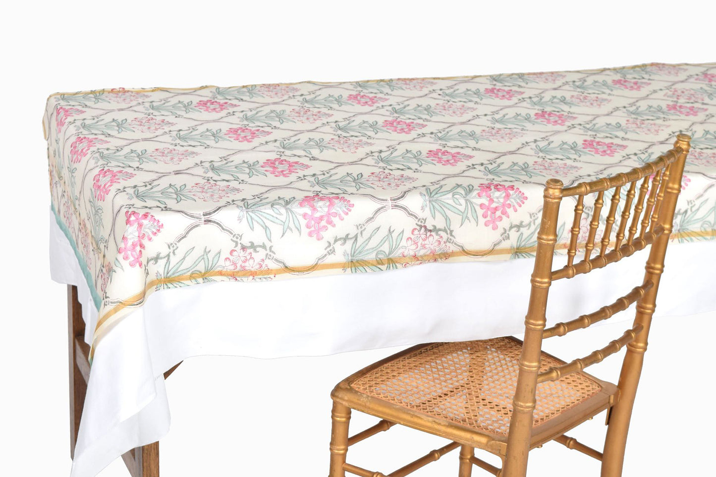 Camino de mesa de algodón estampado con flores turquesas y rosas TR6 