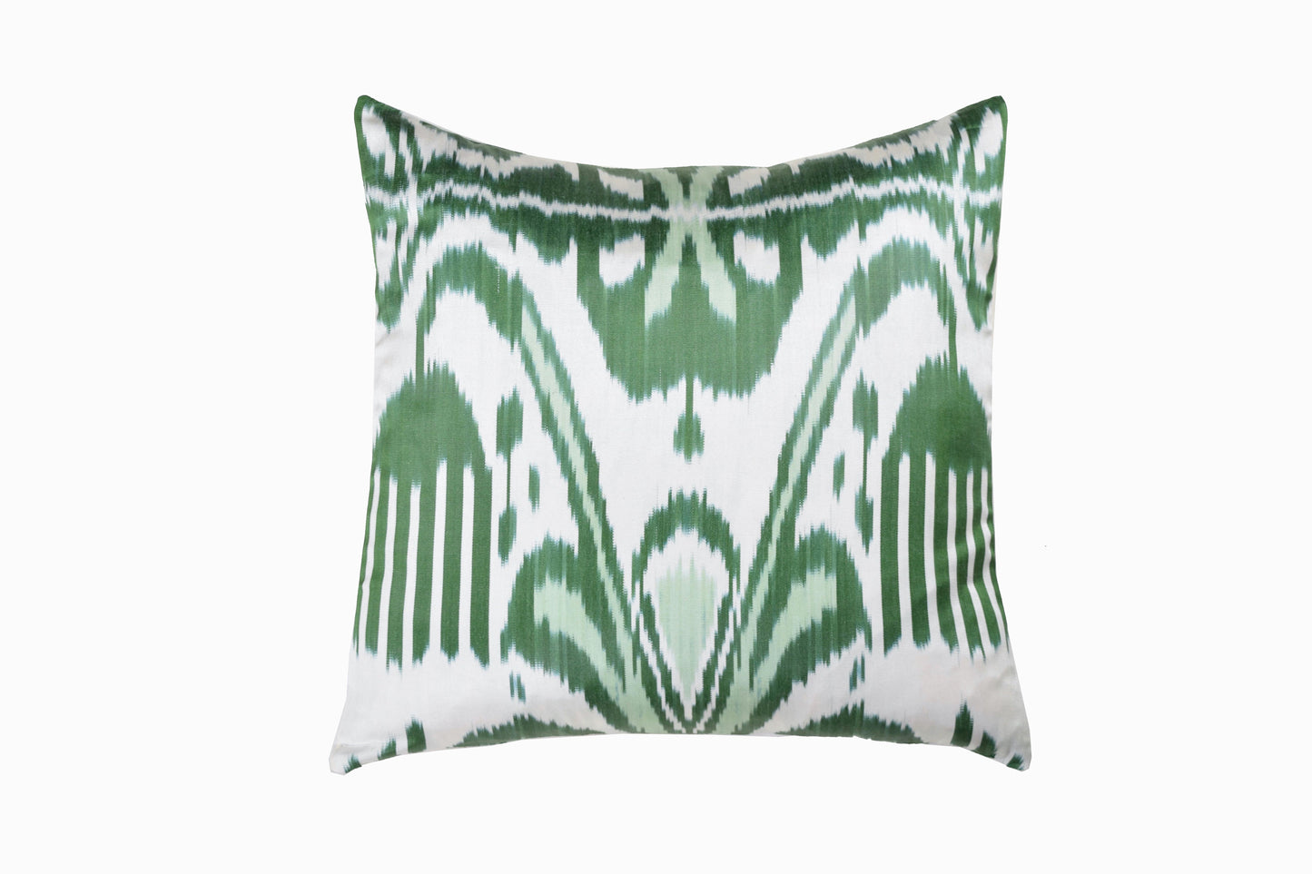 Silk Ikat soft green square cushions assorted