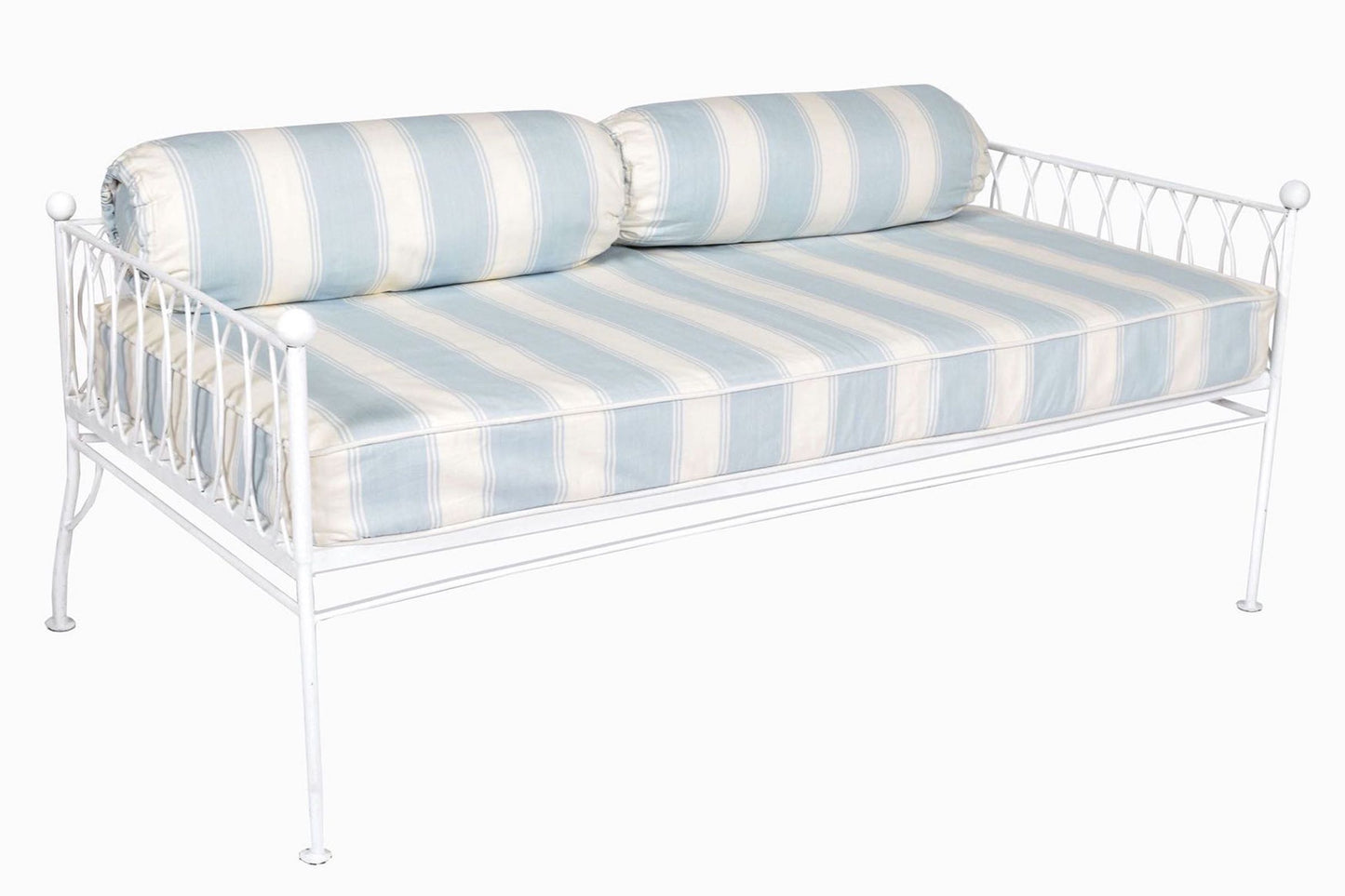 DAYBED PALM SPRINGS blanc, tissu à rayures bleu pâle et crème