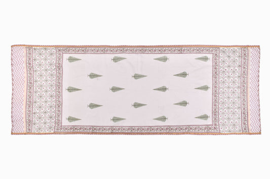 Cotton table runner block printed with lilac flowers and cypress trees TR4