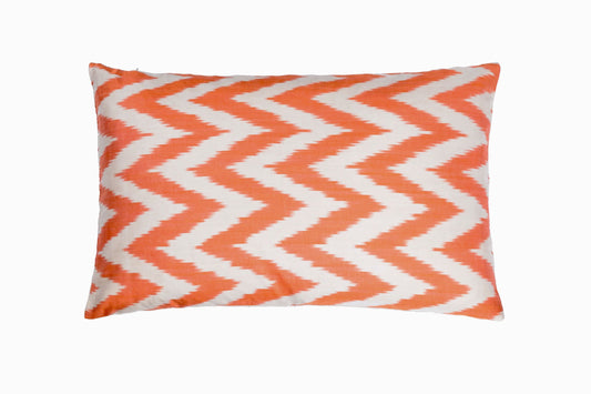 Rectangular silk Ikat orange cushion Ref 6