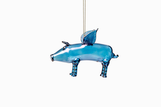 Glass Flying Pig-Blue