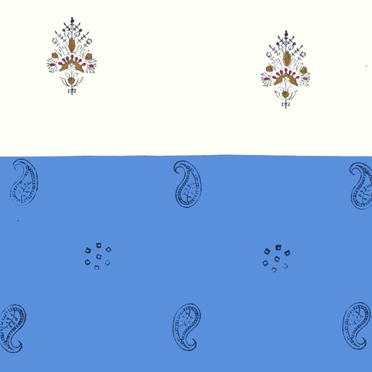 Auvent intérieur de pergola 3,5 m - Paisley Mandore - Crème et Bleu Céleste