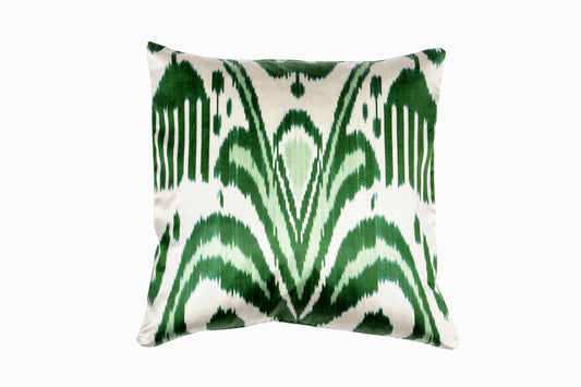Silk Ikat green square cushion