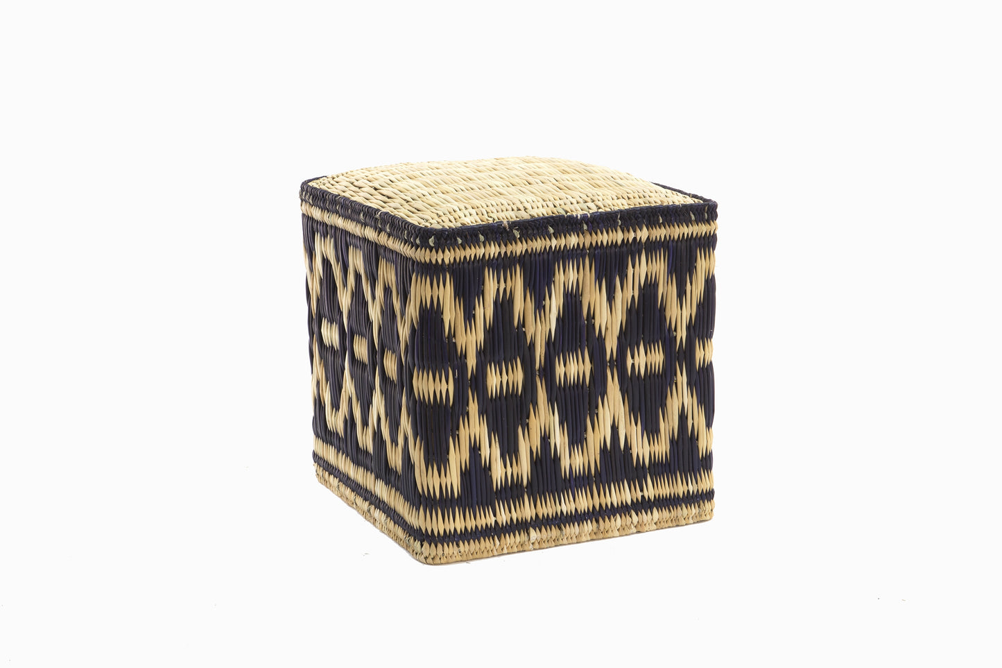 STRAW POUFFES Indigo/Natural