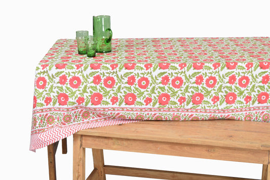 Cotton tablecloth TC4 with block print red flowers