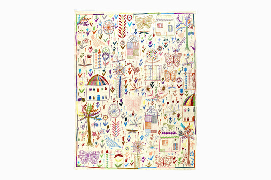 Rug with s a naive village scene and animals R144