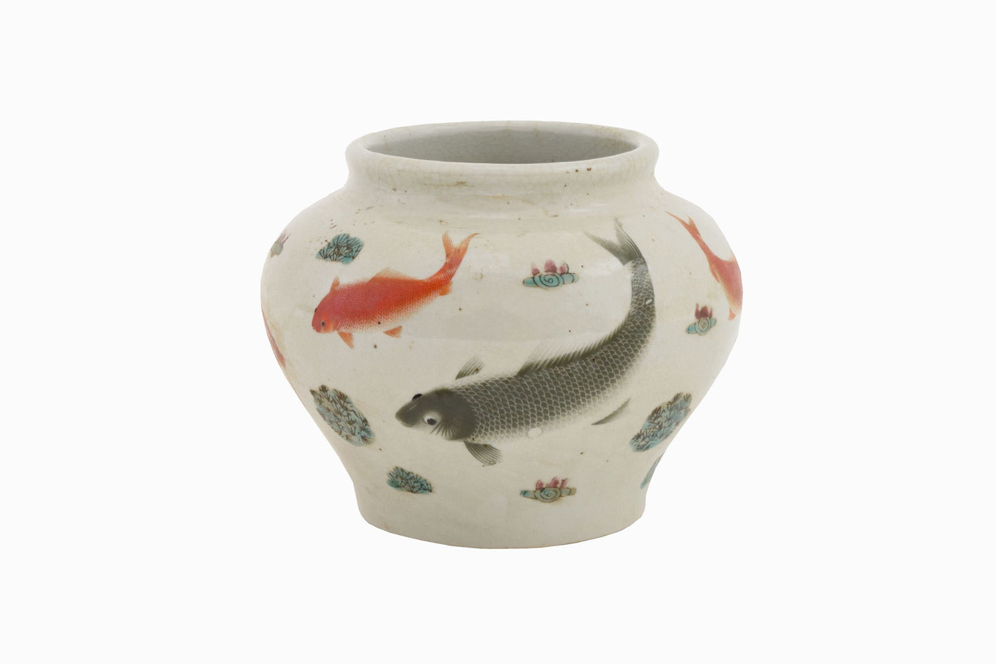 Vintage Chinese pot decorated with goldfish and koi carp