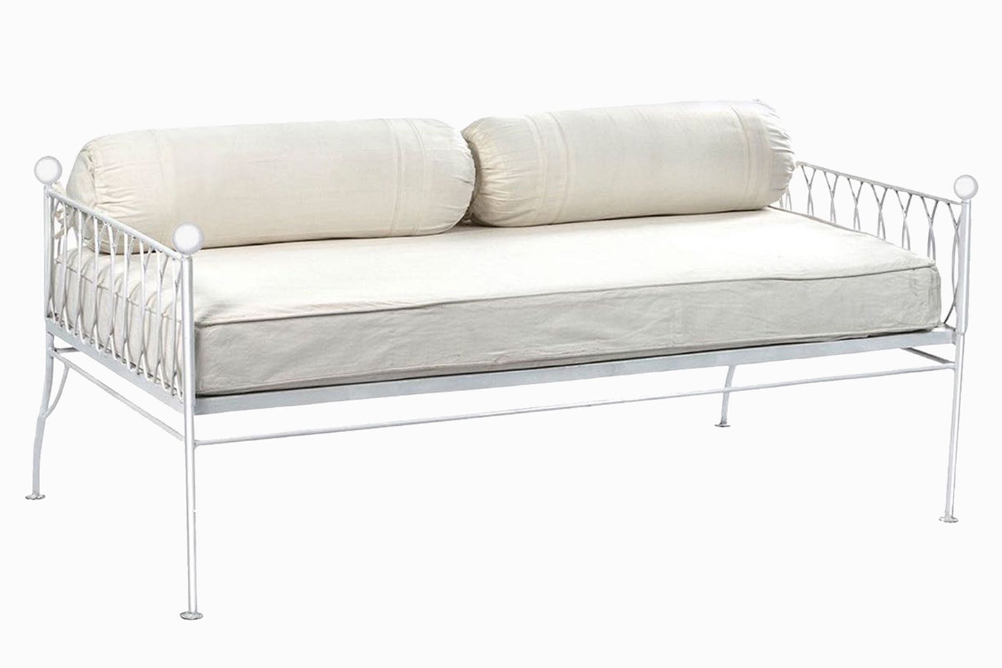 PALM SPRINGS WHITE METAL DAY BED, CREAM CUSHIONS