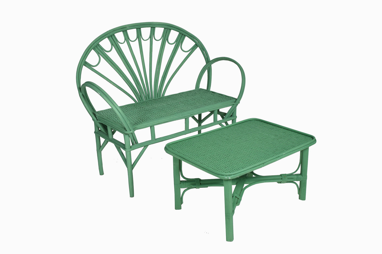 Table basse en bois courbé et rotin vert