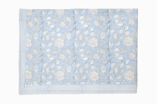 Cotton tablecloth TC3 with block print blue flowers