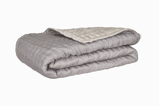 SINGLE BED QUILTED SILK BEDSPREAD GREY AND SILVER GREY