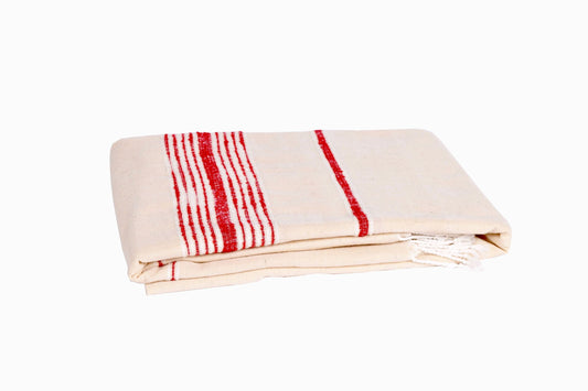 Couvre-lit marocain à rayures en laine rouge/crème