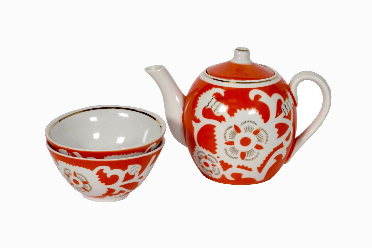 Uzbeki orange teapot with flower decoration