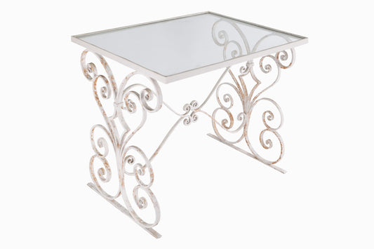 WROUGHT IRON TABLE WITH GLASS TOP
