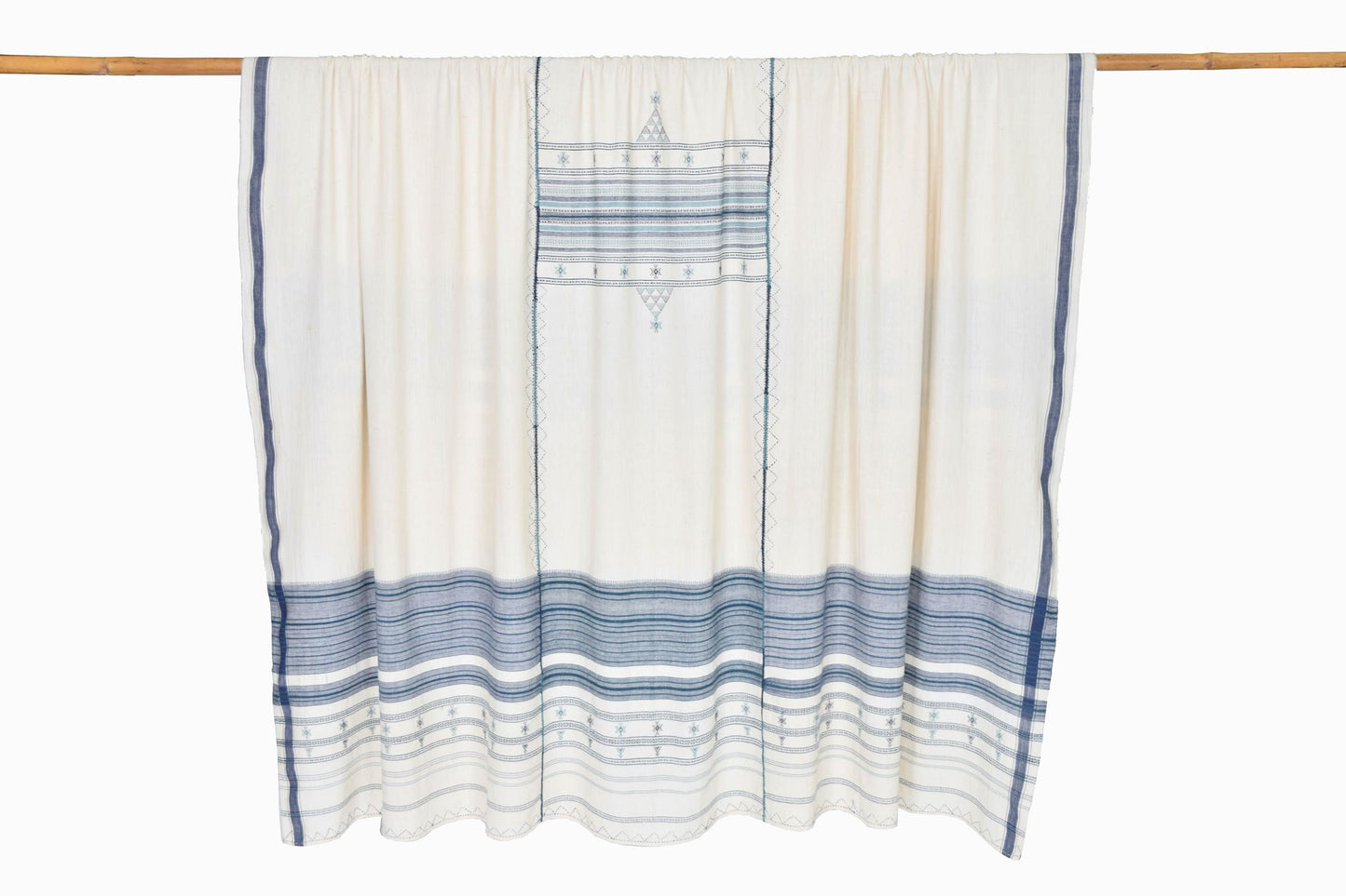 BS17/WH81 Colcha o tapiz de lana india color crema y azul