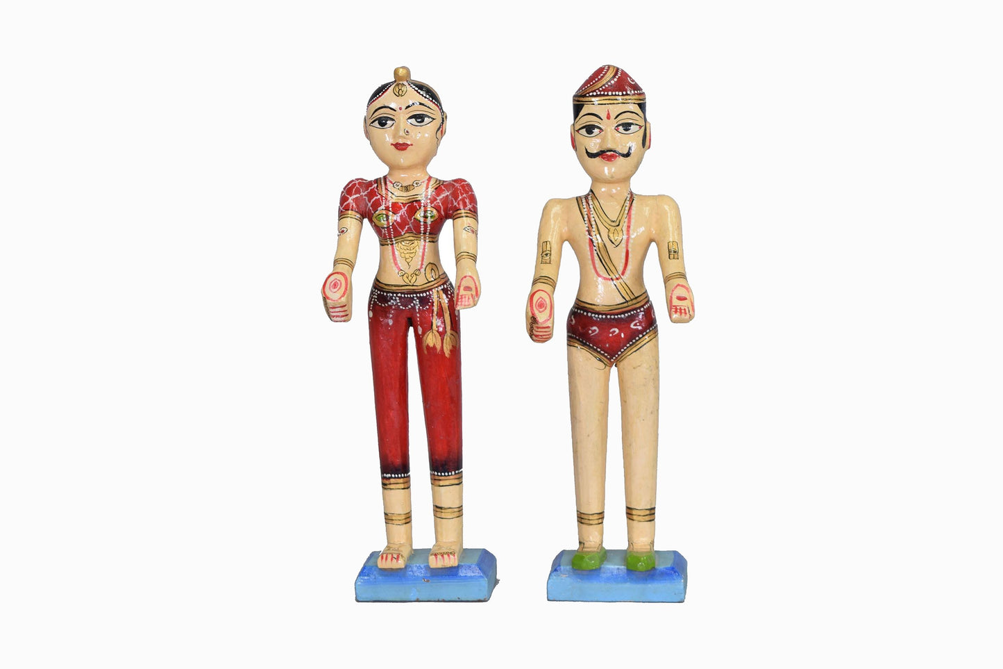 Pair of wooden Indian figurines (red)