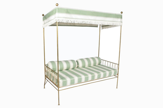 PALM SPRINGS GOLD DAYBED, green and cream stripe fabric