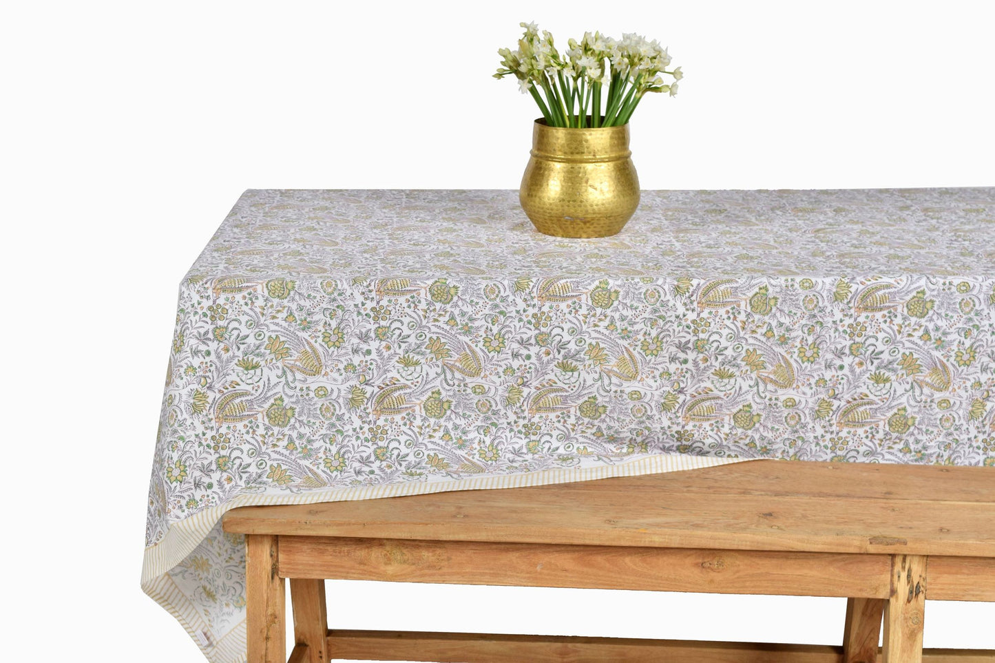 Large block print tablecloth green TC2