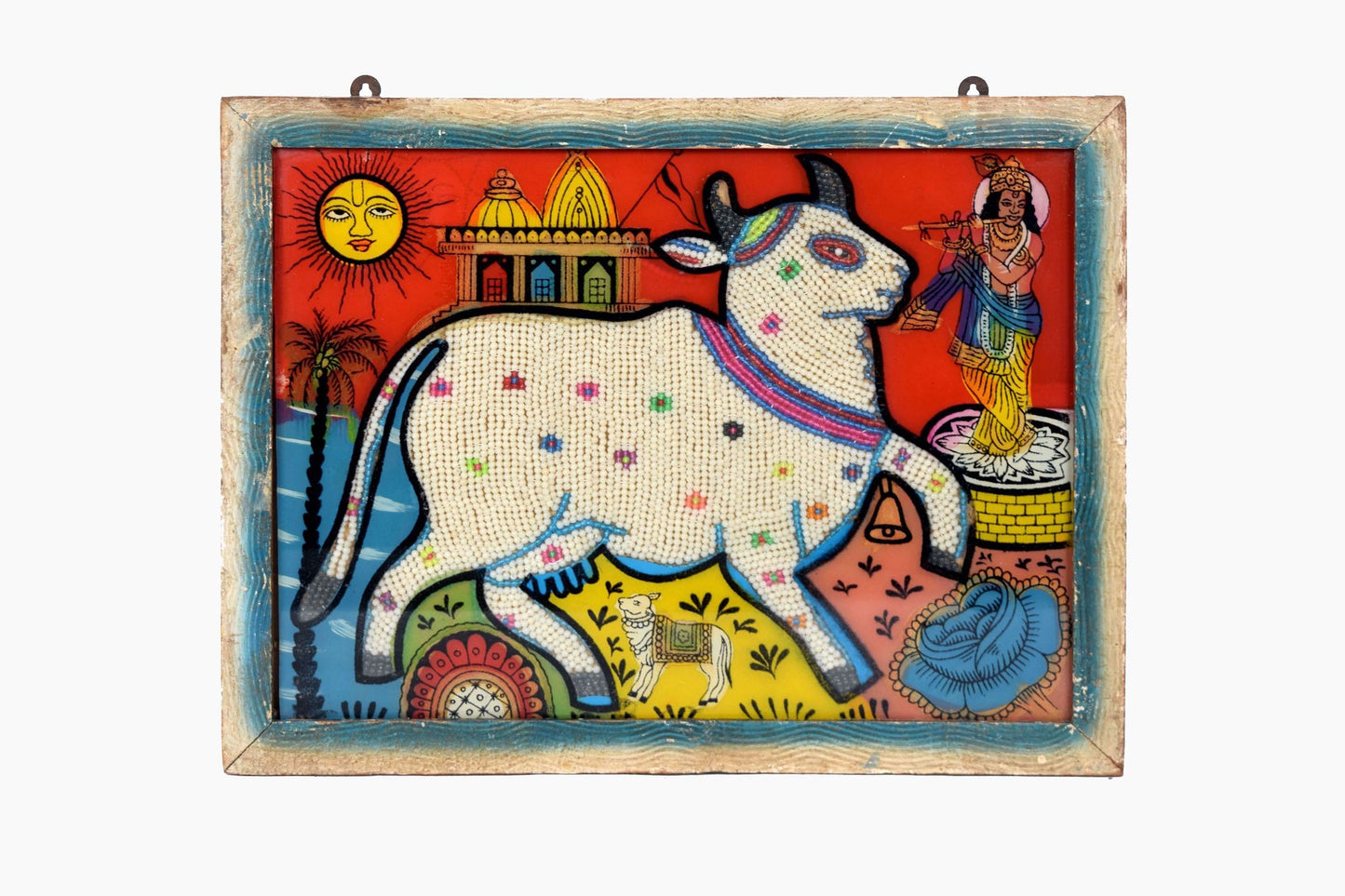 Beaded cow & painted glass picture Ref 2