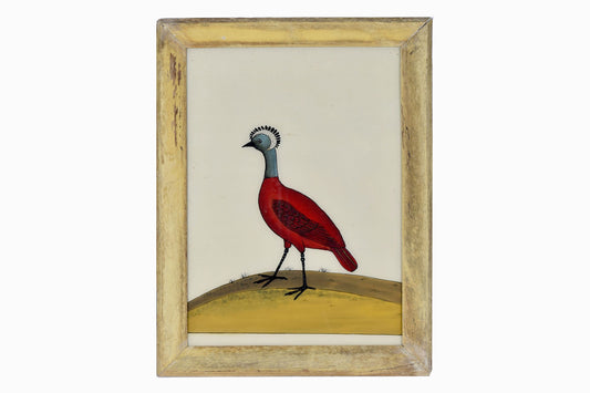 Indian glass painting of a red crested bird (large)