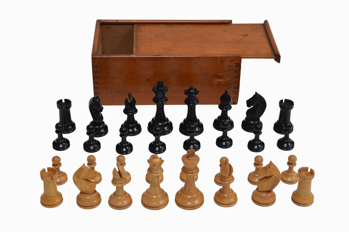 Vintage wooden chess set in box