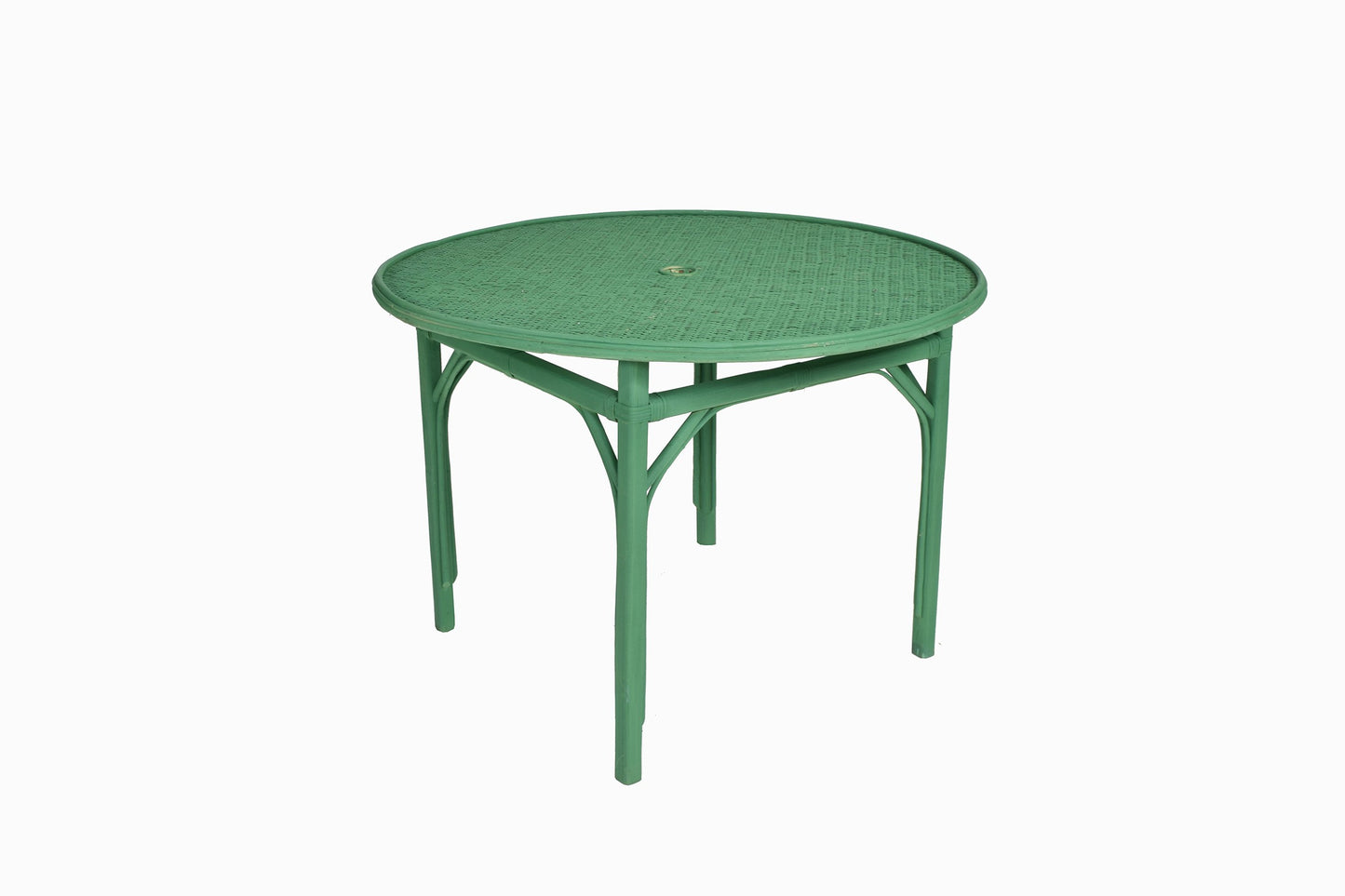 Mesa de comedor de madera curvada y ratán verde