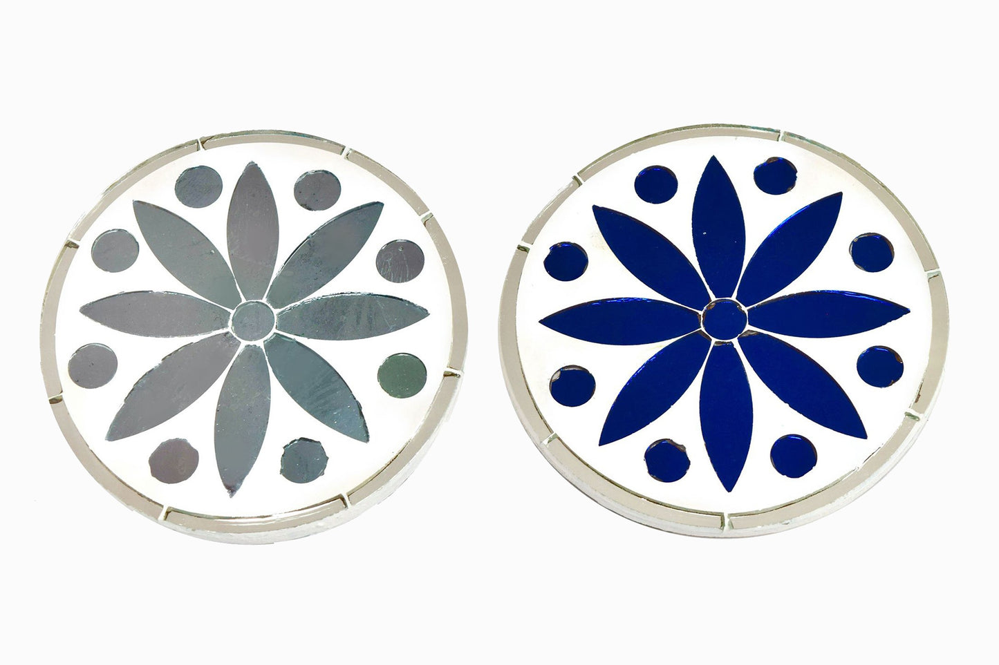 TWO SIDED INLAID MIRROR COASTER BLUE SILVER