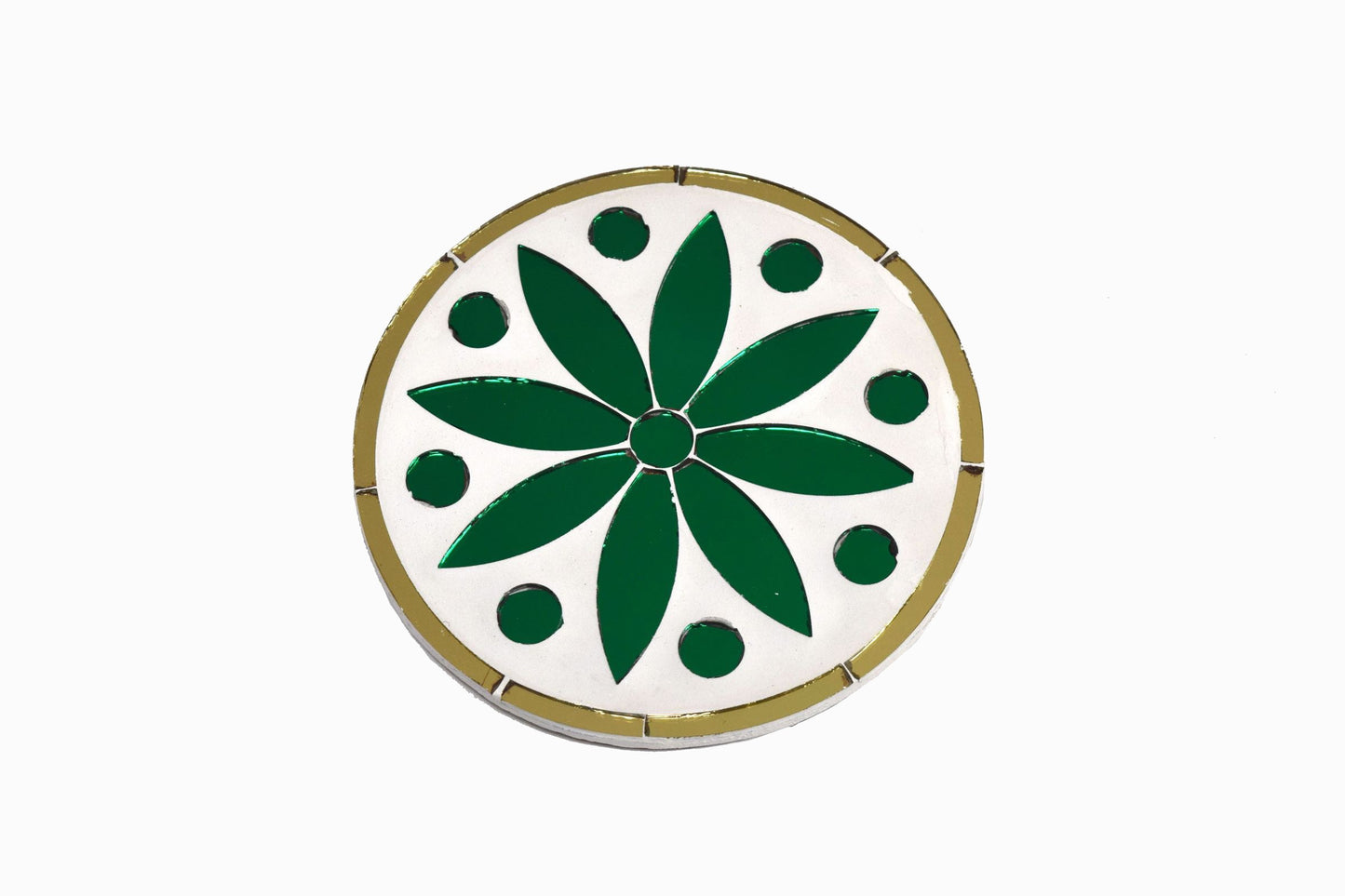 TWO SIDED INLAID MIRROR COASTER GREEN GOLD