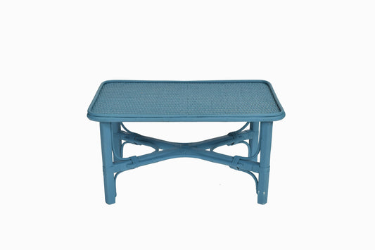 Table basse en bois courbé et rotin bleu