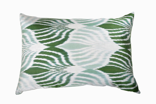 Silk Ikat soft green rectangular cushion