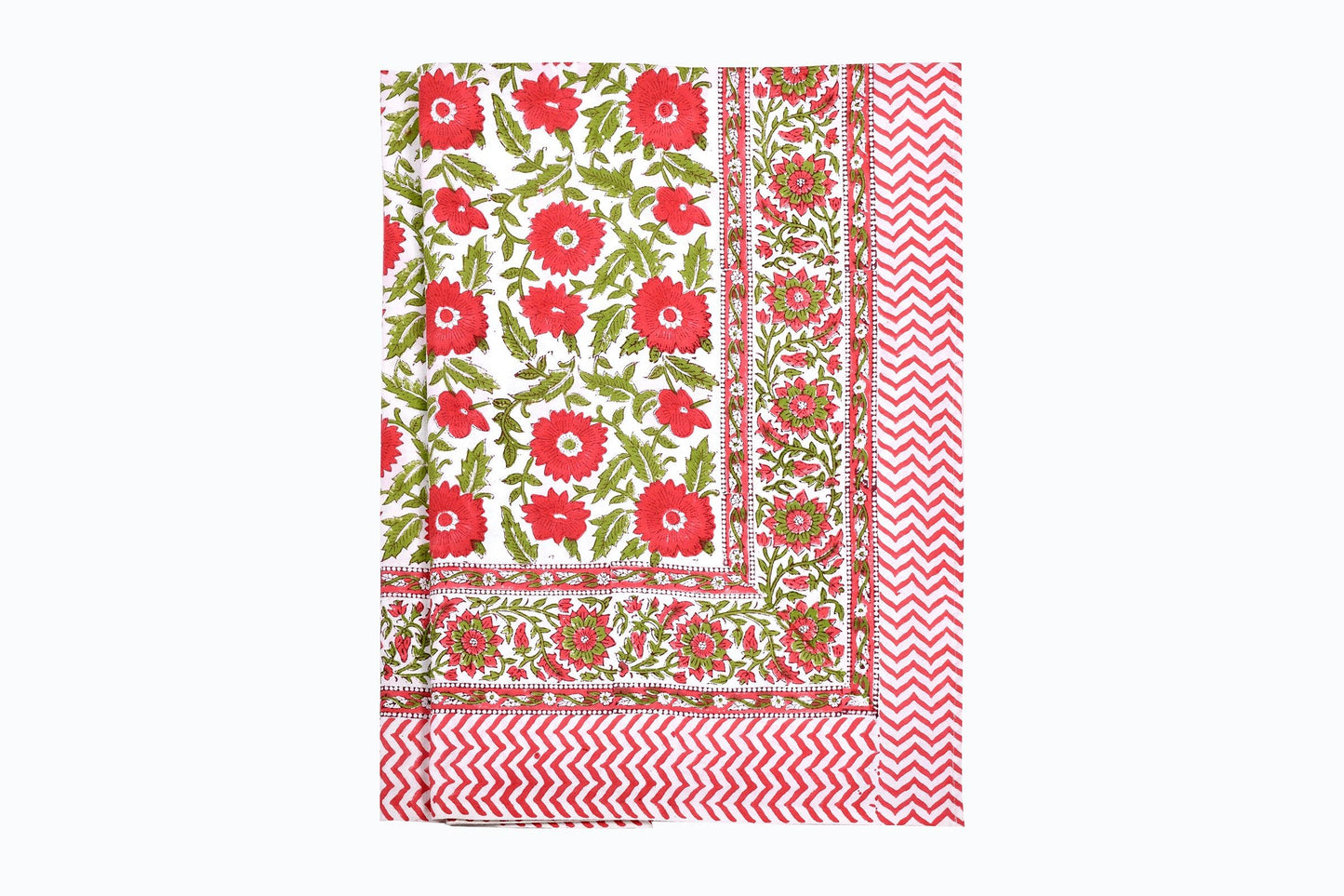 Cotton tablecloth TC4 with block print red flowers