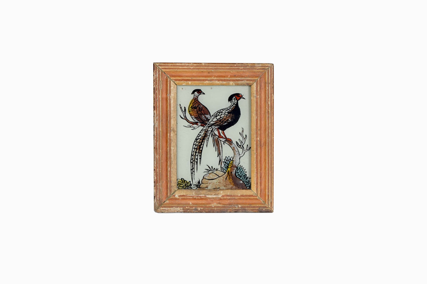 Indian glass painting of two magpies (very small)