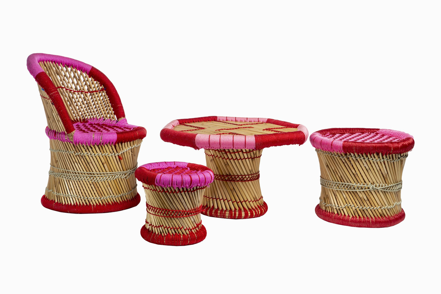 CHILDRENS CANE/BAMBOO FURNITURE SET PINK