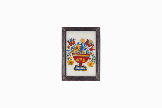 Indian glass painting of some flowers and a  bird (small)